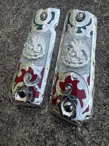 1911 45 38 Super Mexican Eagle Full Size Gun Pistol Grip Cachas & Polished Screw
