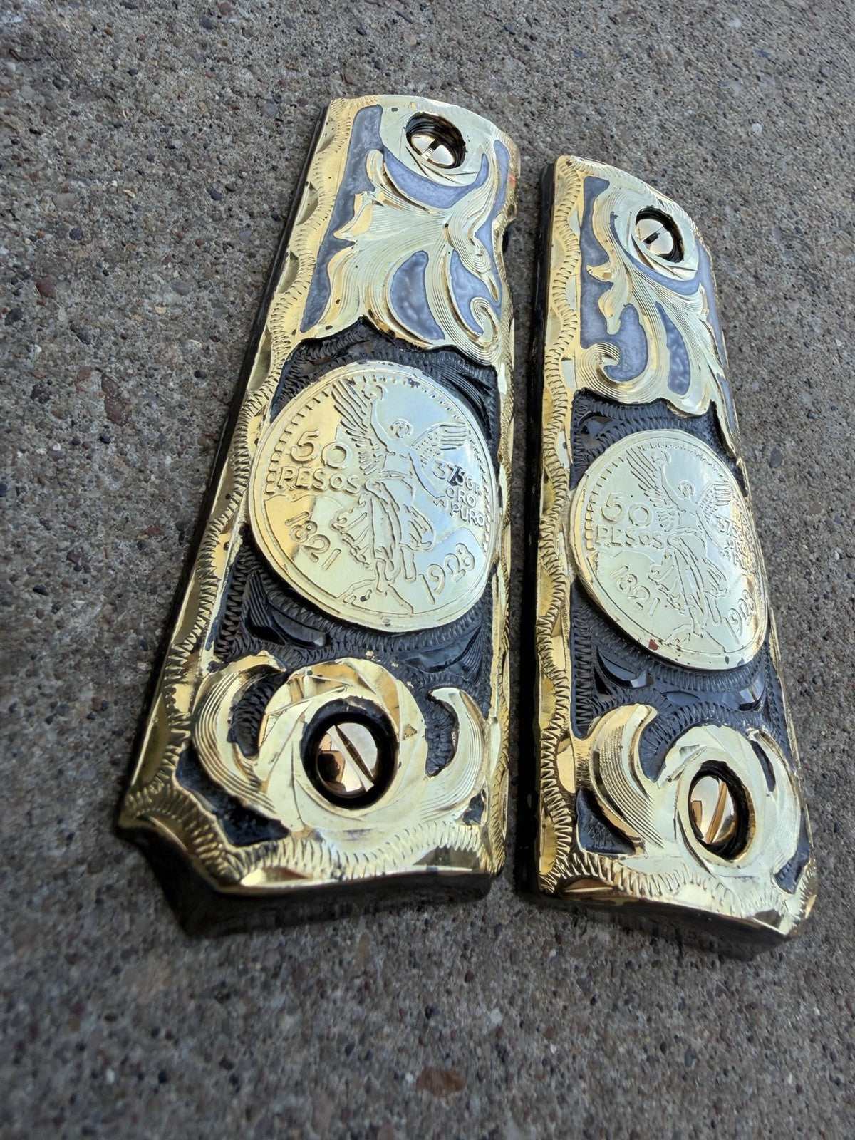 1911 45 38 Super Full Size Centenario Gold Gun Pistol Grip Cachas & 24K Screws