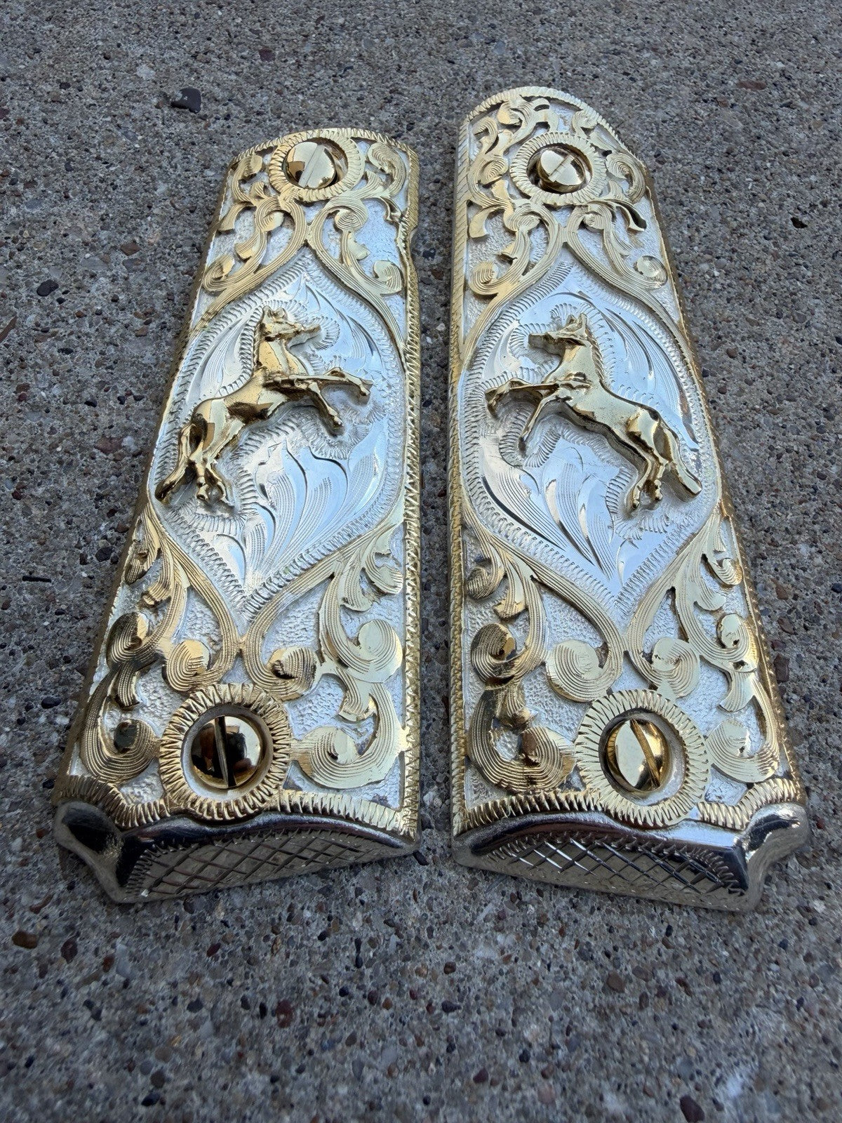1911 45 38 Super Full Size Horse Gold Gun Pistol Grip Cachas & 24K Screws
