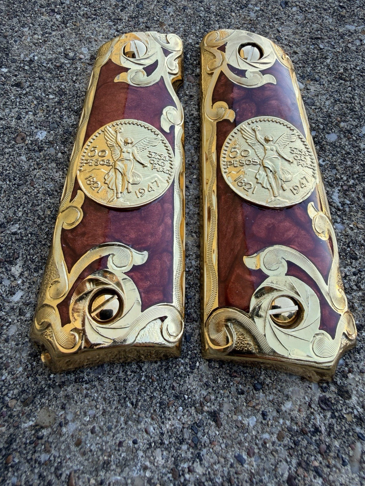 1911 45 38 Super Full Size Centenario Gold Gun Pistol Grip Cachas & 24K Screws