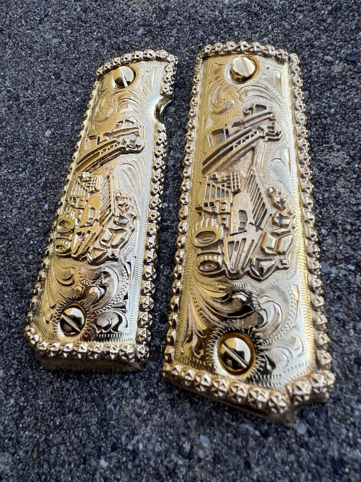 1911 45 38 Super Full Size Gold Gun Pistol Grip Cachas Chapeado & 24K Screws