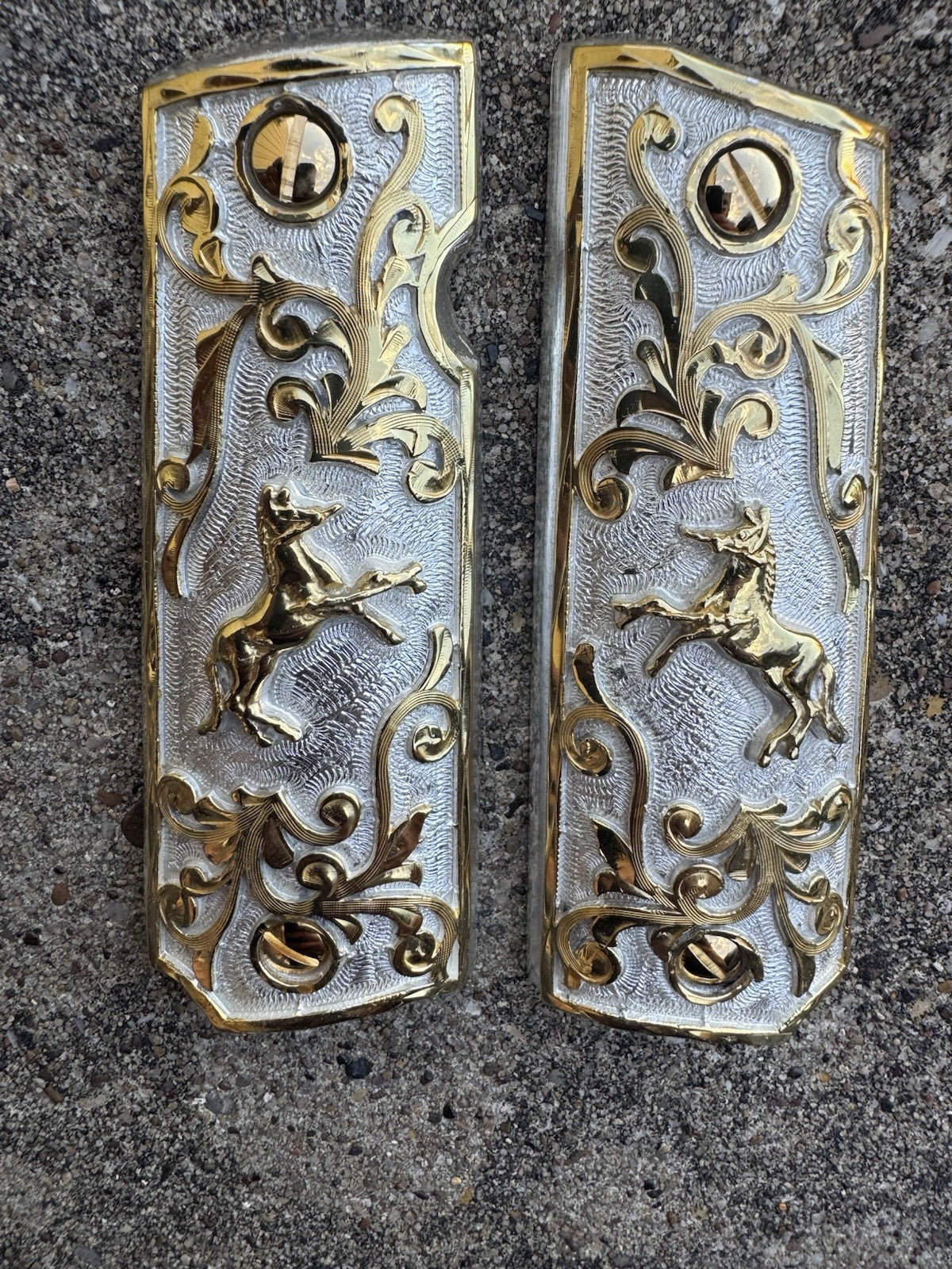 1911 45 38 Super Full Size Horse Gold Gun Pistol Grip Cachas & 24K Screws