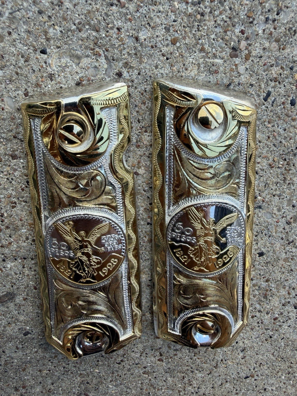 1911 45 38 Super Full Size Centenario Gold Gun Pistol Grip Cachas & 24K Screws