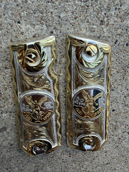 1911 45 38 Super Full Size Centenario Gold Gun Pistol Grip Cachas & 24K Screws