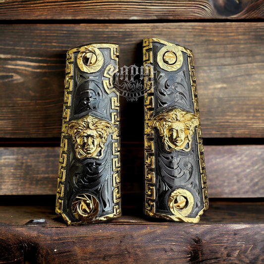 1911 45 38 Super Full Size Versace Gold Gun Pistol Grip Cachas & 24K Screws