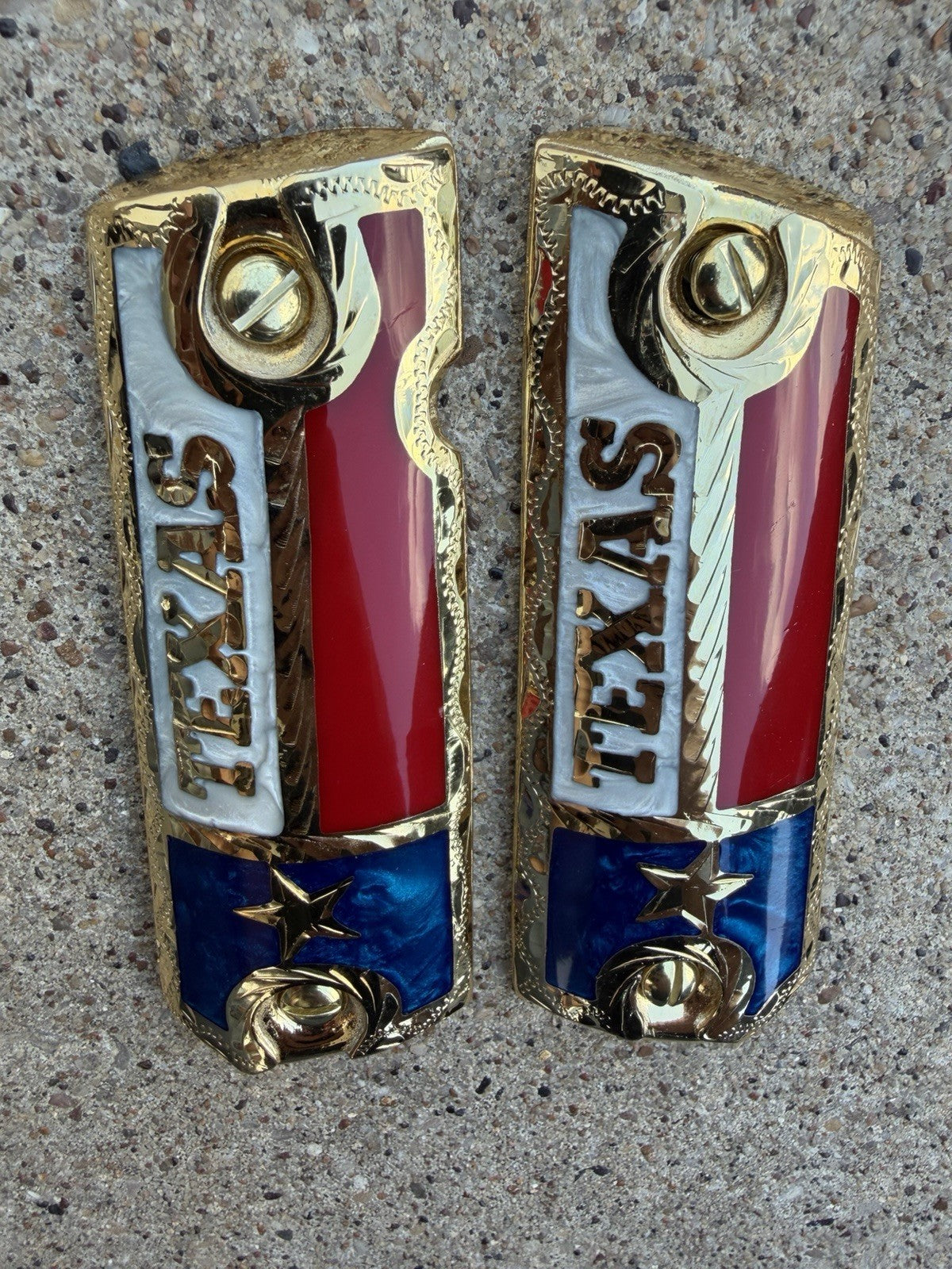 1911 45 38 Super Full Size Texas Gold Gun Pistol Grip Cachas & 24K Screws