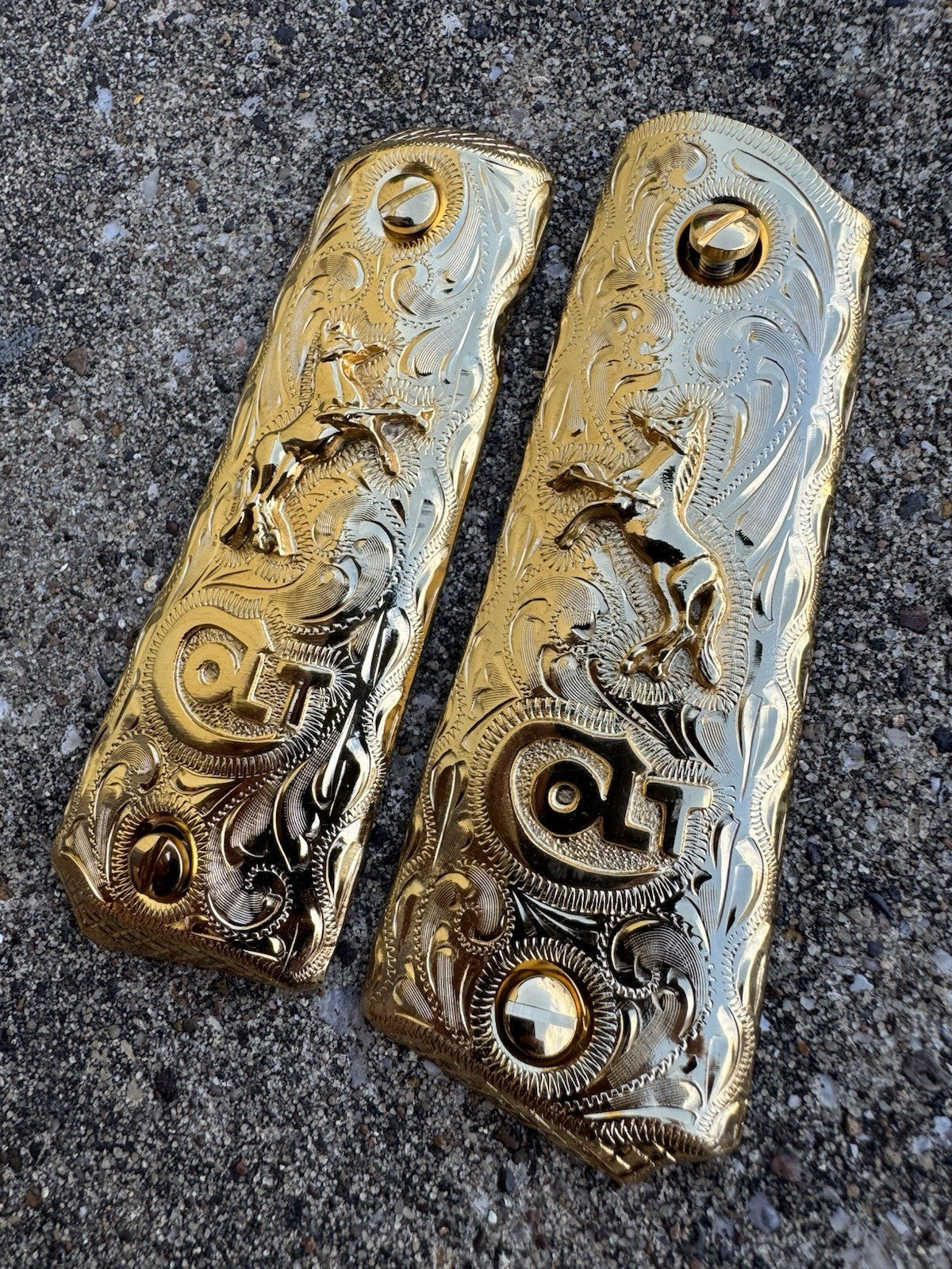 1911 45 38 Super Full Size Colt Horse Gold Gun Pistol Grip Cachas & 24K Screws