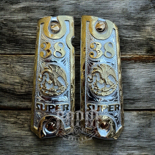 1911 45 38 Super Full Size Aguila Gold Gun Pistol Grip Cachas & 24K Screws