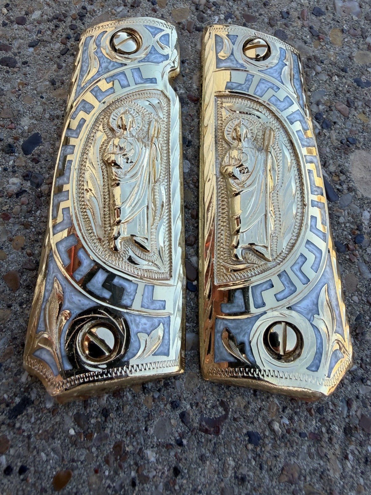 1911 45 38 Super Full Size San Judas Gold Gun Pistol Grip Cachas & 24K Screws
