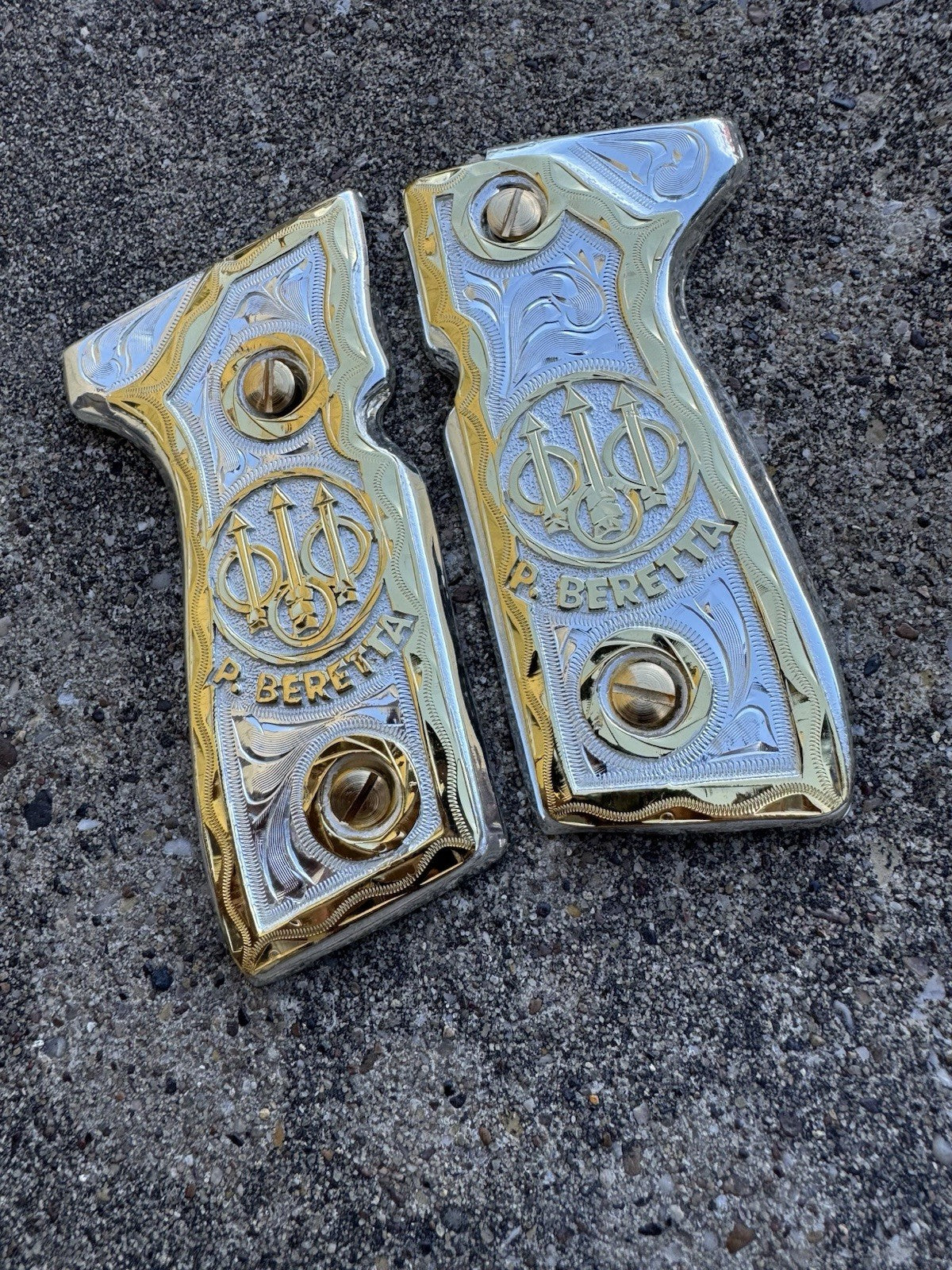 Beretta 92FS Cachas Gold Plated Pistol Custom Grips & Gold Screws