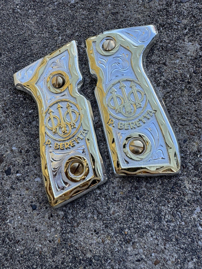 Beretta 92FS Cachas Gold Plated Pistol Custom Grips & Gold Screws