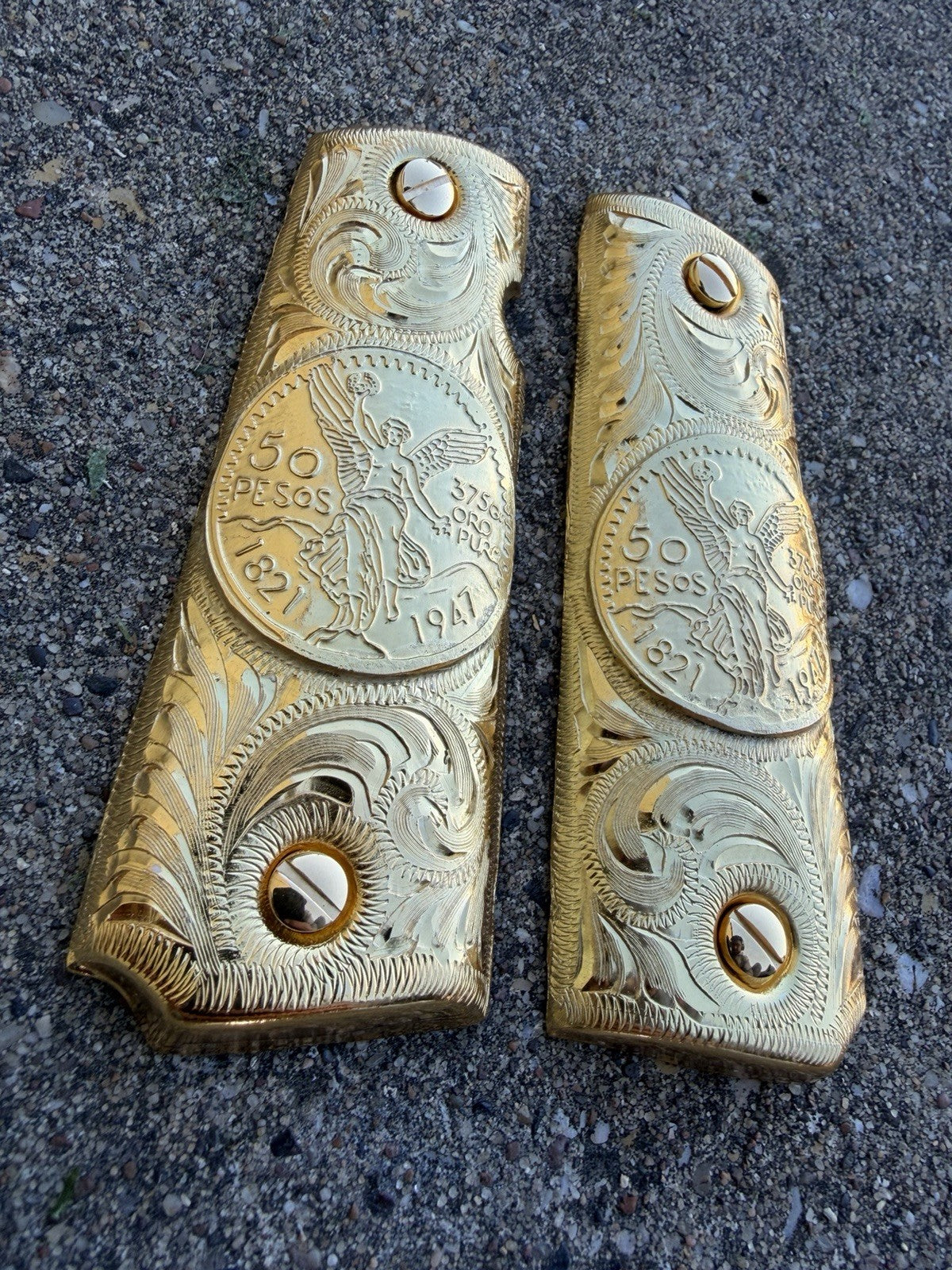 1911 45 38 Super Full Size Centenario Gold Gun Pistol Grip Cachas & 24K Screws