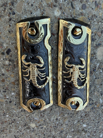 1911 45 38 Super Full Size Scorpion Gold Gun Pistol Grip Cachas & 24K Screws