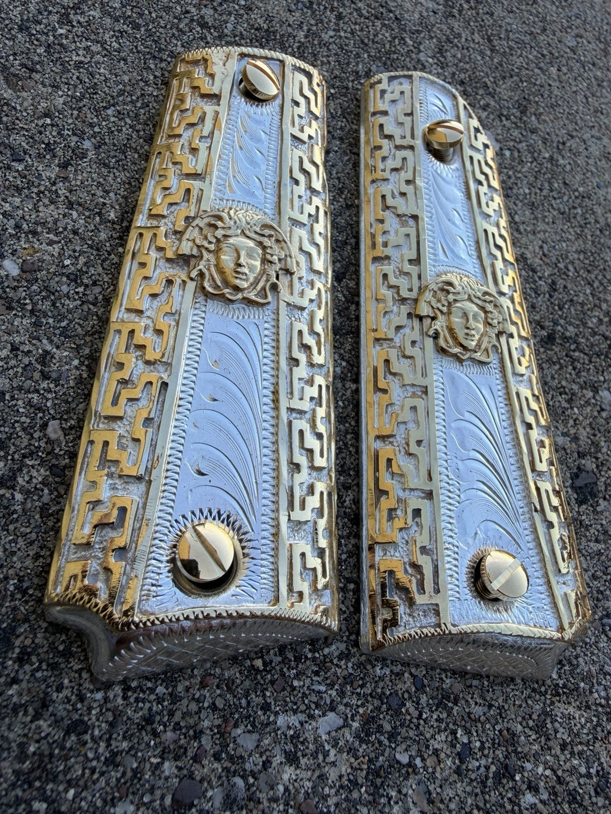1911 45 38 Super Full Size Versace Gold Gun Pistol Grip Cachas & 24K Screws