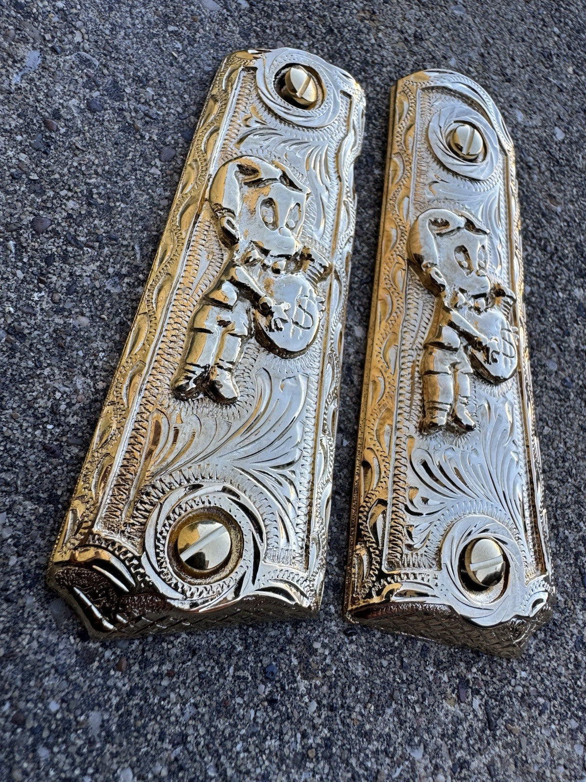 1911 45 38 Super Full Size Richie Rich Gold Gun Pistol Grip Cachas & 24K Screws