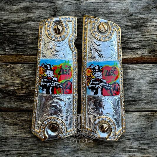 1911 ZIRCONIA 45 38 SUPER MONOPOLY GOLD GUN PISTOL GRIP CACHAS & 24K SCREWS