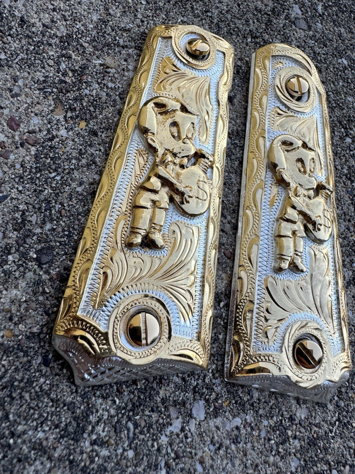 1911 45 38 Super Full Size Richie Rich Gold Gun Pistol Grip Cachas & 24K Screws