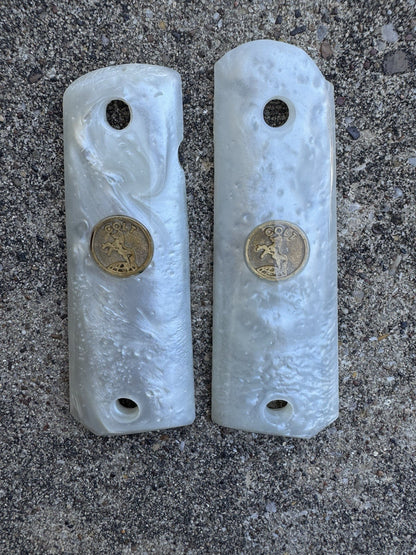 1911 45 38 Super Full Size Resin Gold Colt Coin Gun Pistol Grip Cachas