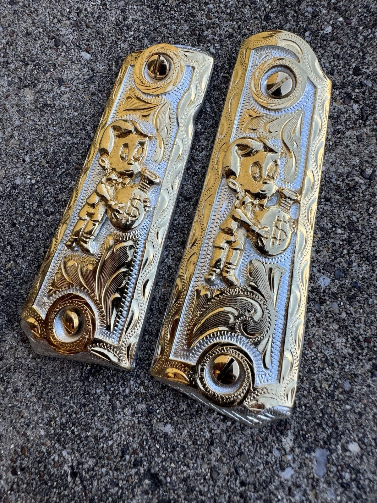 1911 45 38 Super Full Size Richie Rich Gold Gun Pistol Grip Cachas & 24K Screws