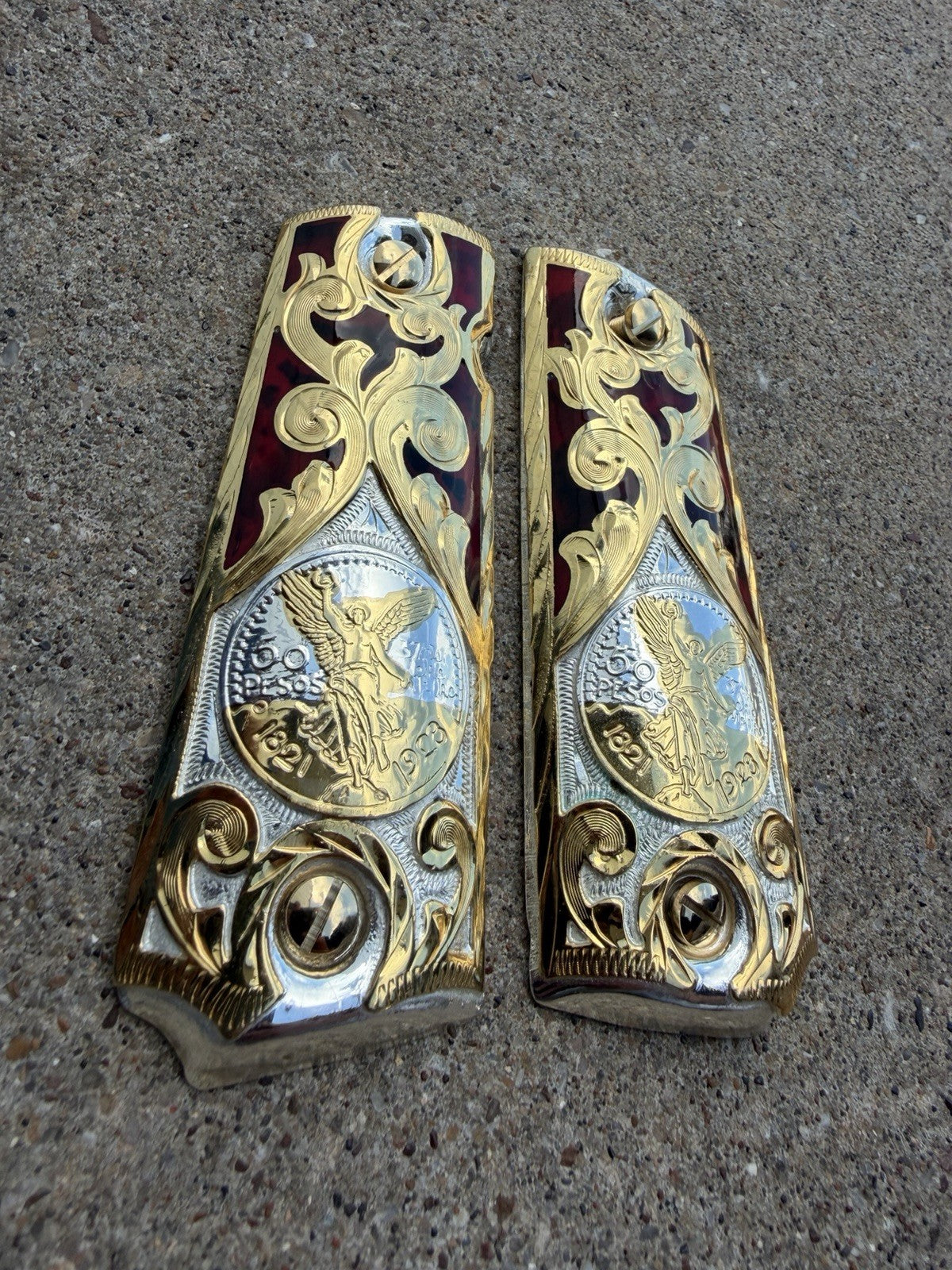 1911 45 38 Super Full Size Centenario Gold Gun Pistol Grip Cachas & 24K Screws