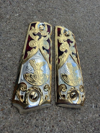 1911 45 38 Super Full Size Centenario Gold Gun Pistol Grip Cachas & 24K Screws