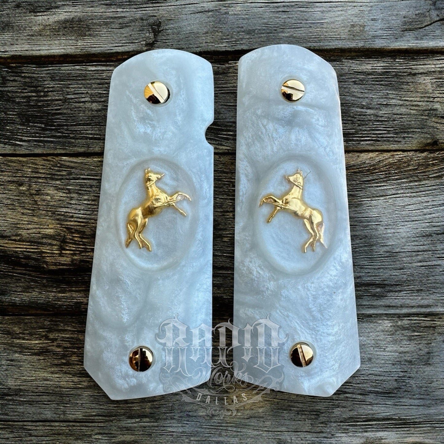 1911 45 38 Super Full Size Resin Gold Colt Horse Gun Pistol Grip Cachas