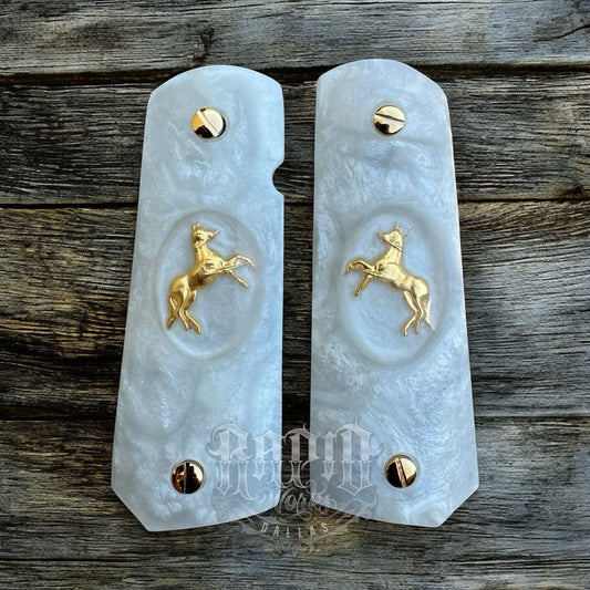 1911 45 38 Super Full Size Resin Gold Colt Horse Gun Pistol Grip Cachas