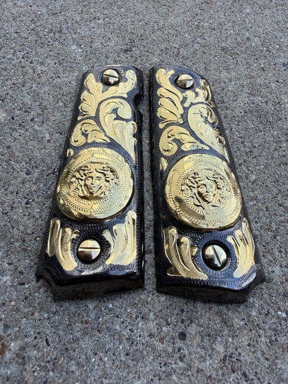 1911 45 38 Super Full Size Versace Gold Gun Pistol Grip Cachas & 24K Screws