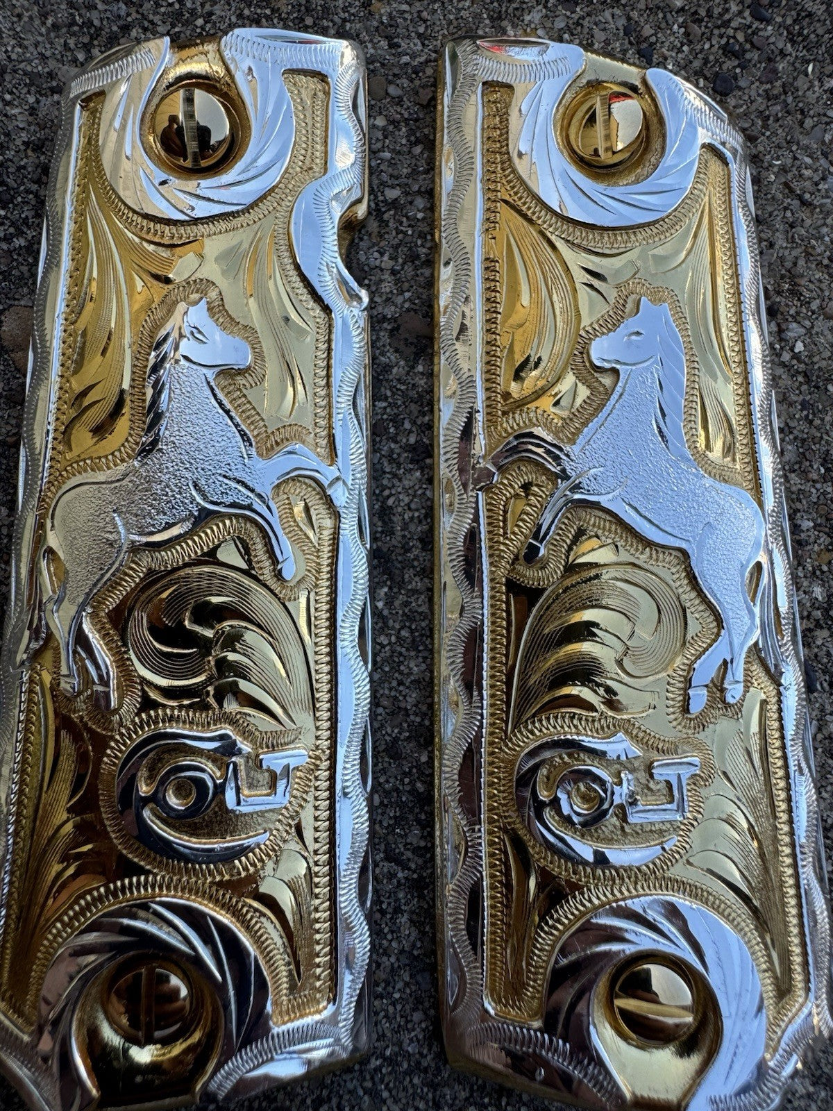 1911 45 38 Super Full Size Horse Gold Gun Pistol Grip Cachas & 24K Screws