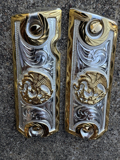 1911 45 38 Super Full Size Mexican Eagle Gold Gun Pistol Grip Cachas & 24K Screw