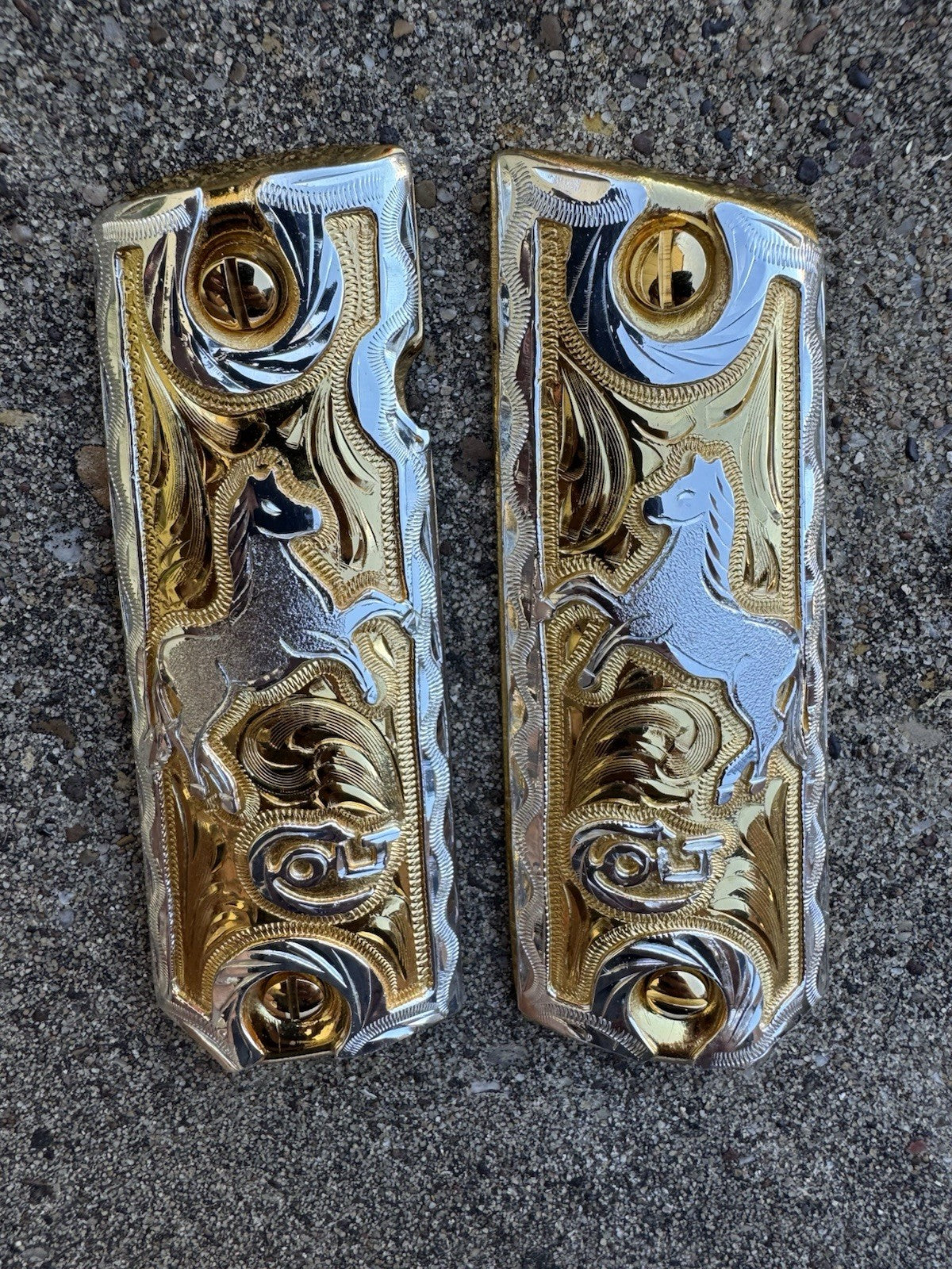 1911 45 38 Super Full Size Horse Gold Gun Pistol Grip Cachas & 24K Screws