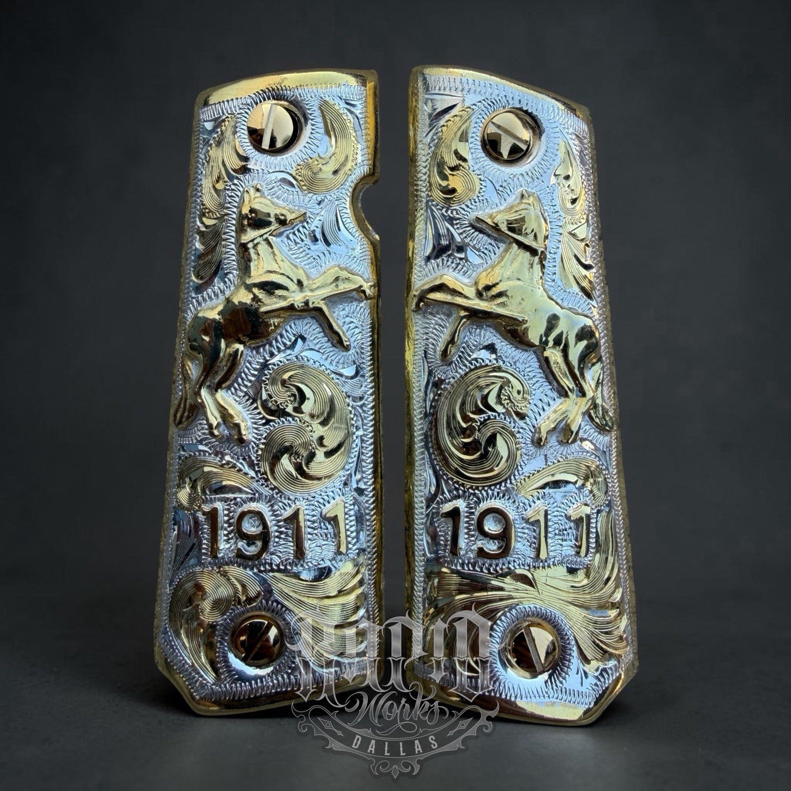 1911 45 38 Super Full Size Horse Gold Gun Pistol Grip Cachas & 24K Screws