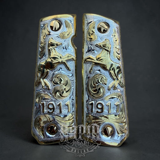 1911 45 38 Super Full Size Horse Gold Gun Pistol Grip Cachas & 24K Screws