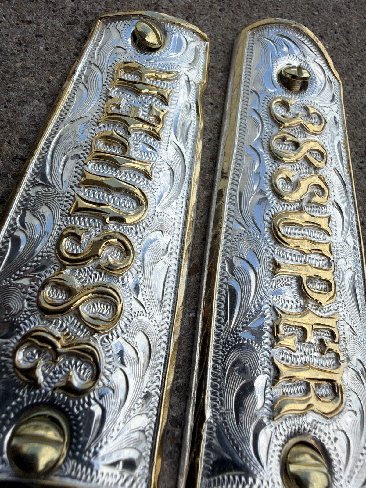 1911 45 38 Super Full Size Gold Gun Pistol Grip Cachas Chapeado & 24K Screws