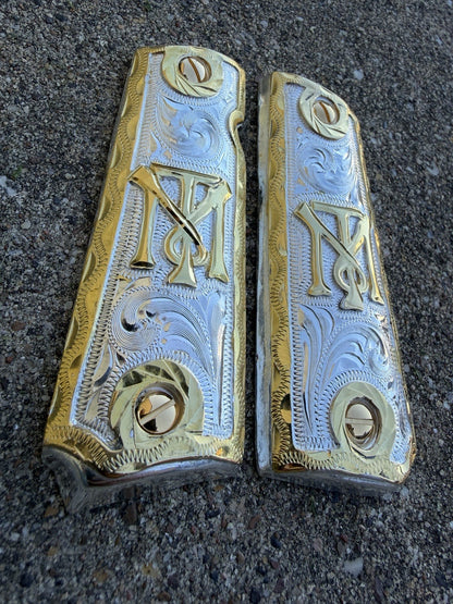 1911 45 38 Super Full Size Scarface Gold Gun Pistol Grip Cachas & 24K Screws