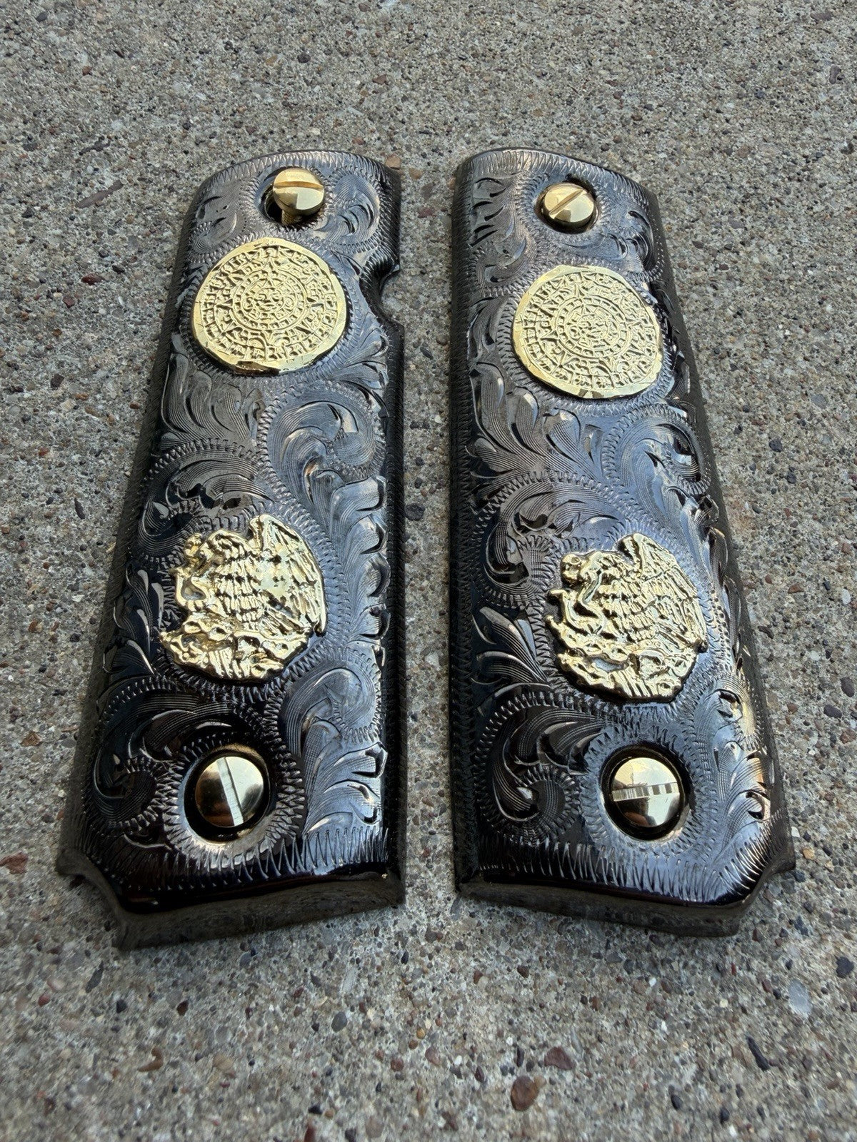 1911 45 38 Super Full Size Aguila Aztec Gold Gun Pistol Grip Cachas & 24K Screws