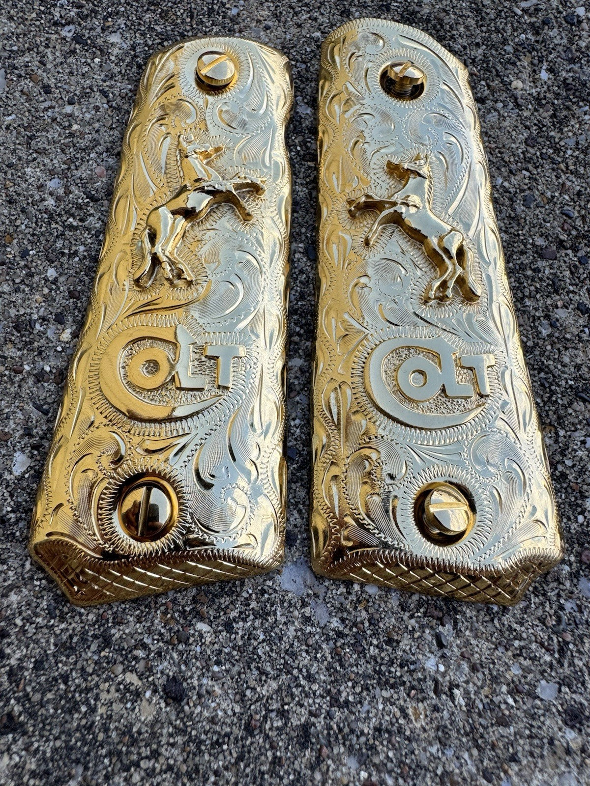 1911 45 38 Super Full Size Colt Horse Gold Gun Pistol Grip Cachas & 24K Screws