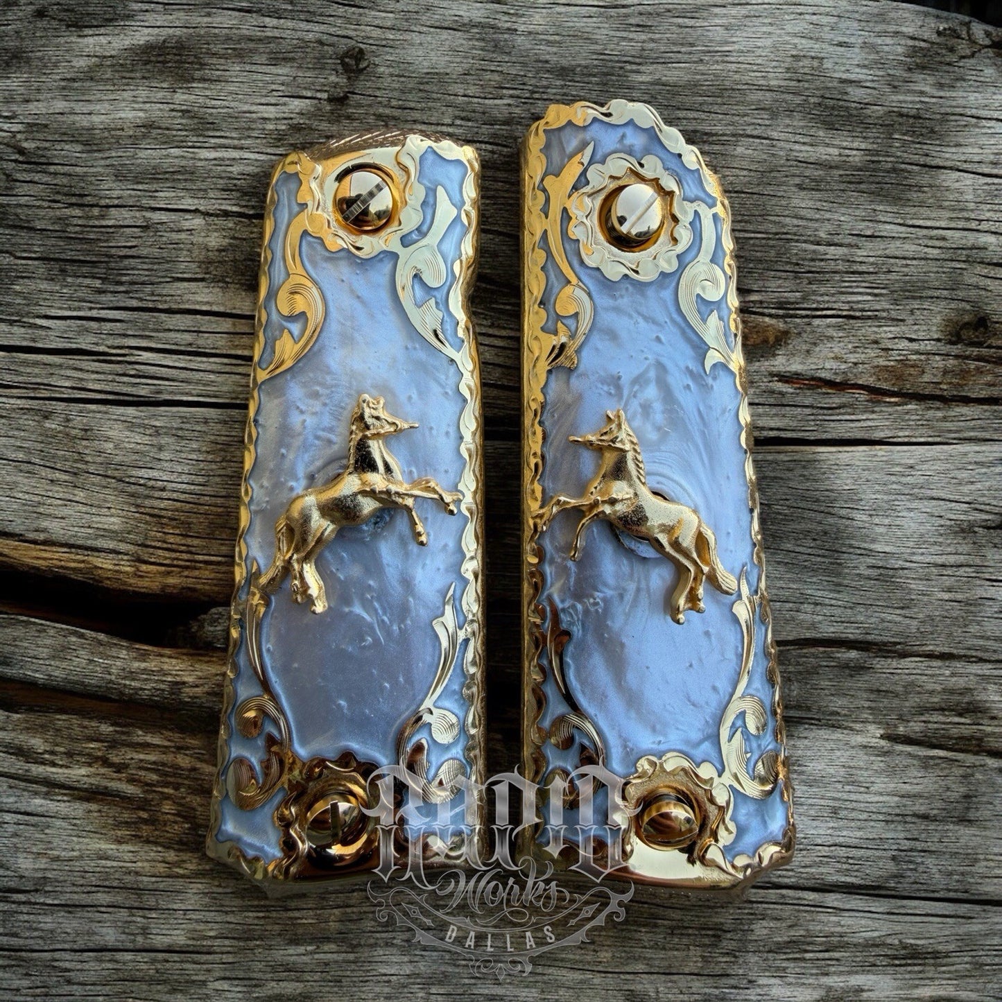 1911 45 38 Super Full Size Horse Gold Gun Pistol Grip Cachas & 24K Screws