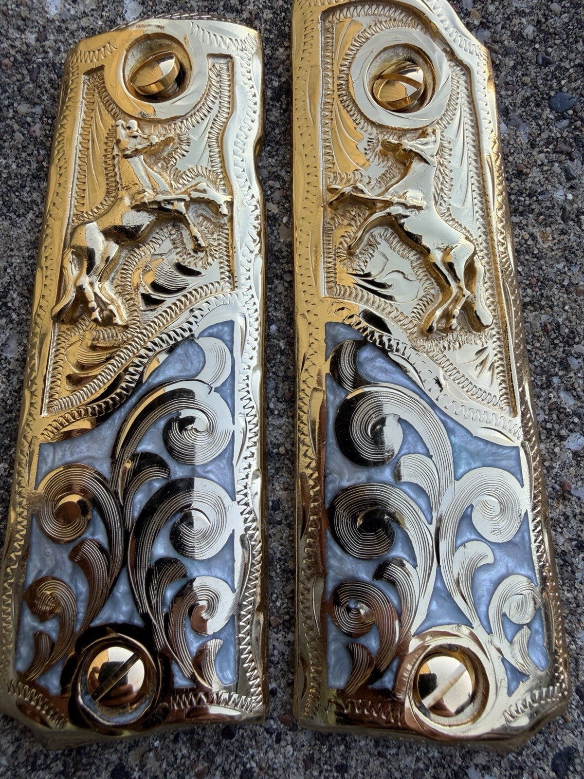 1911 45 38 Super Full Size Horse Gold Gun Pistol Grip Cachas & 24K Screws