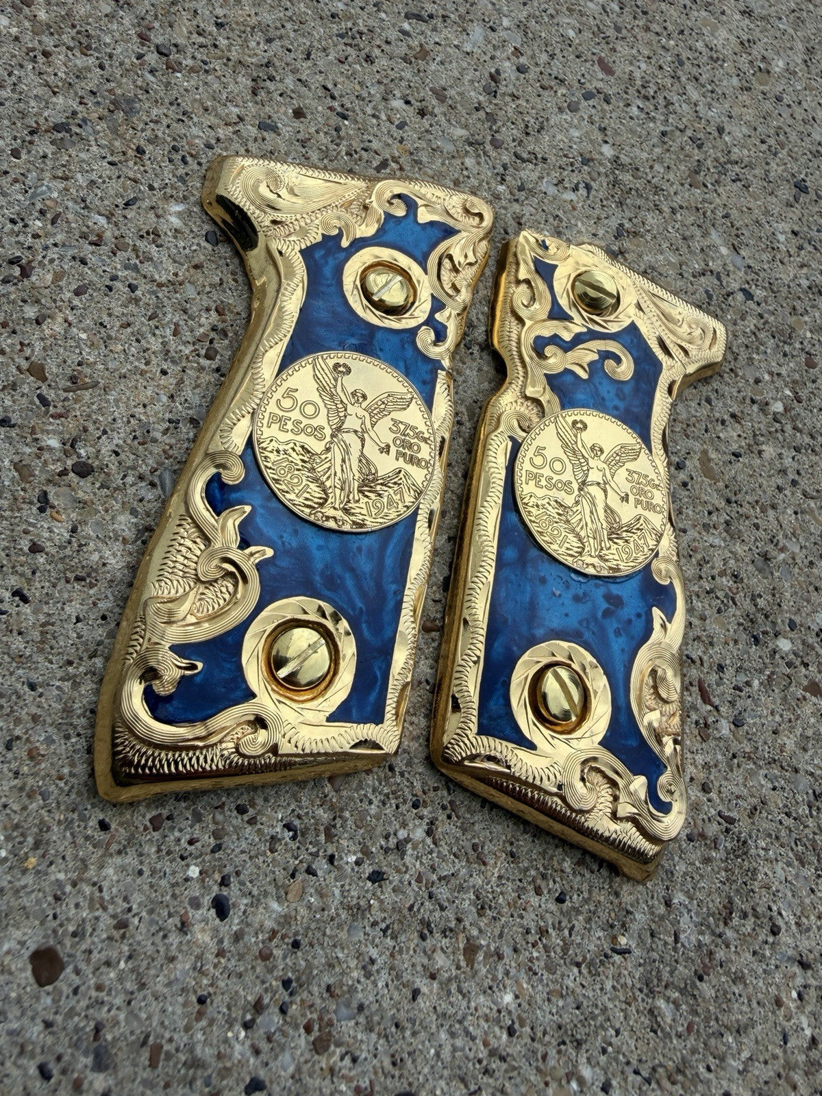 Beretta 92FS Cachas Centenario Gold Plated Pistol Custom Grips & Gold Screws
