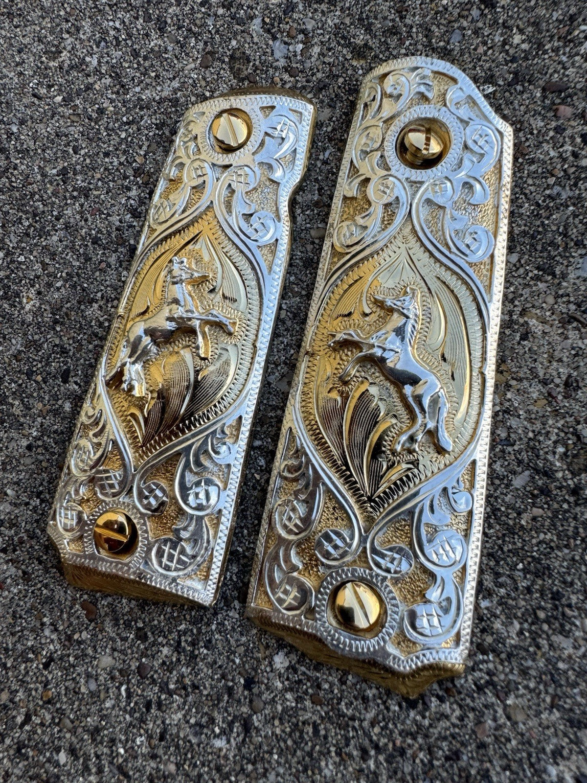 1911 45 38 Super Full Size Colt Horse Gold Gun Pistol Grip Cachas & 24K Screws