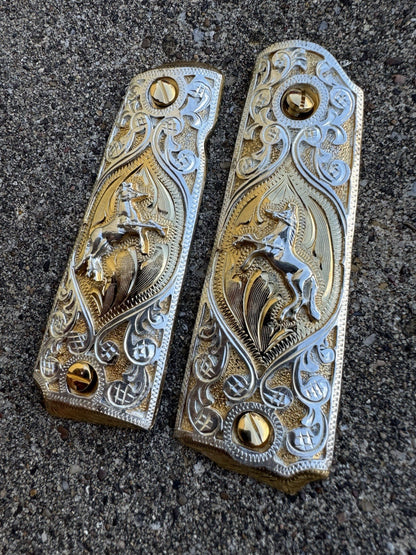 1911 45 38 Super Full Size Colt Horse Gold Gun Pistol Grip Cachas & 24K Screws