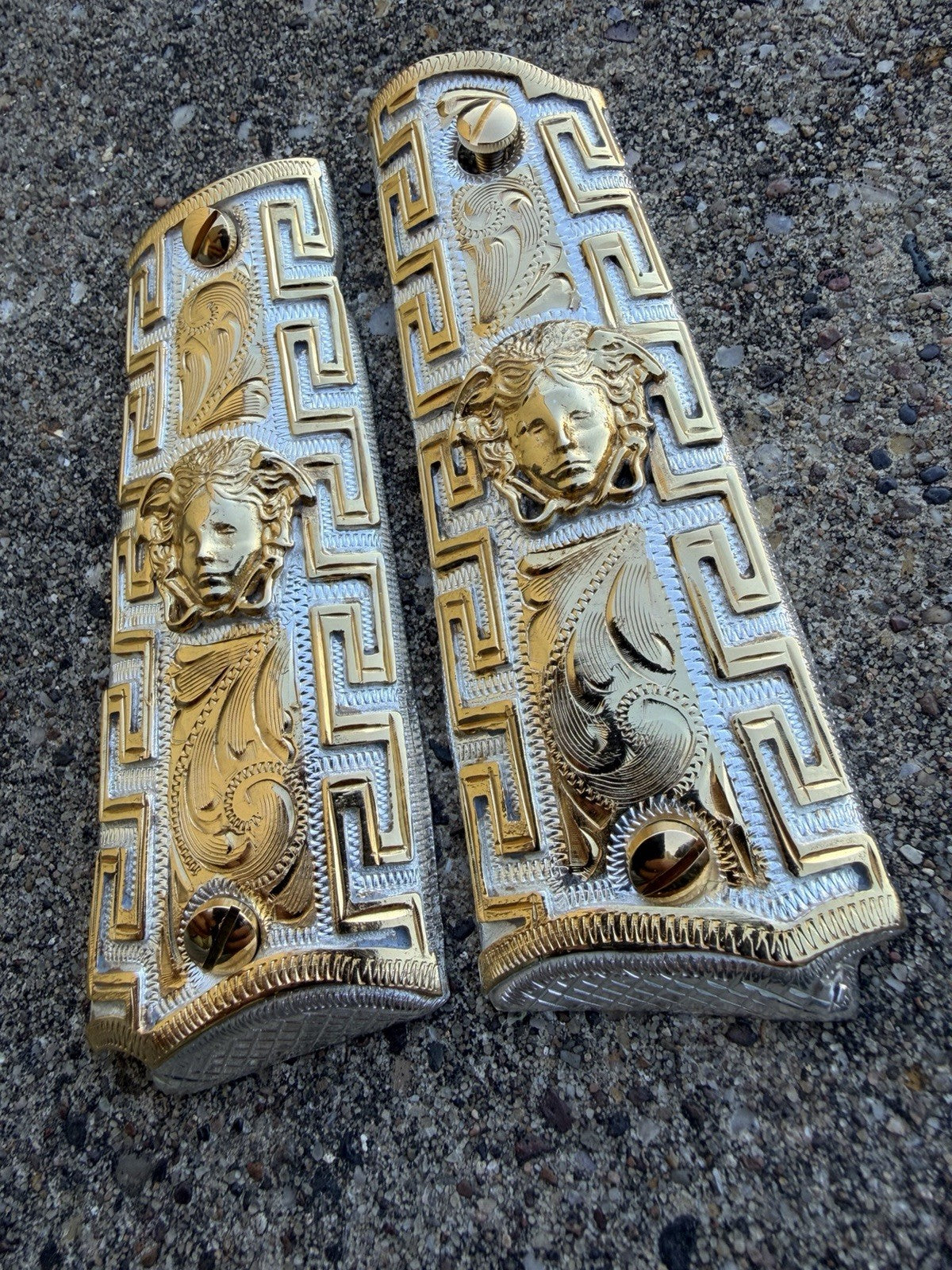 1911 45 38 Super Full Size Vercase Gold Gun Pistol Grip Cachas & 24K Screws