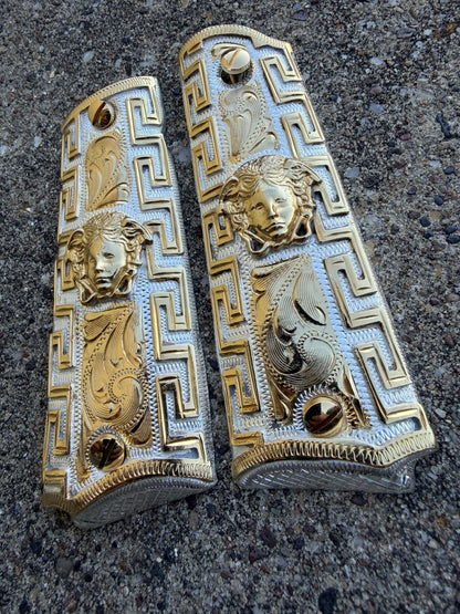 1911 45 38 Super Full Size Vercase Gold Gun Pistol Grip Cachas & 24K Screws