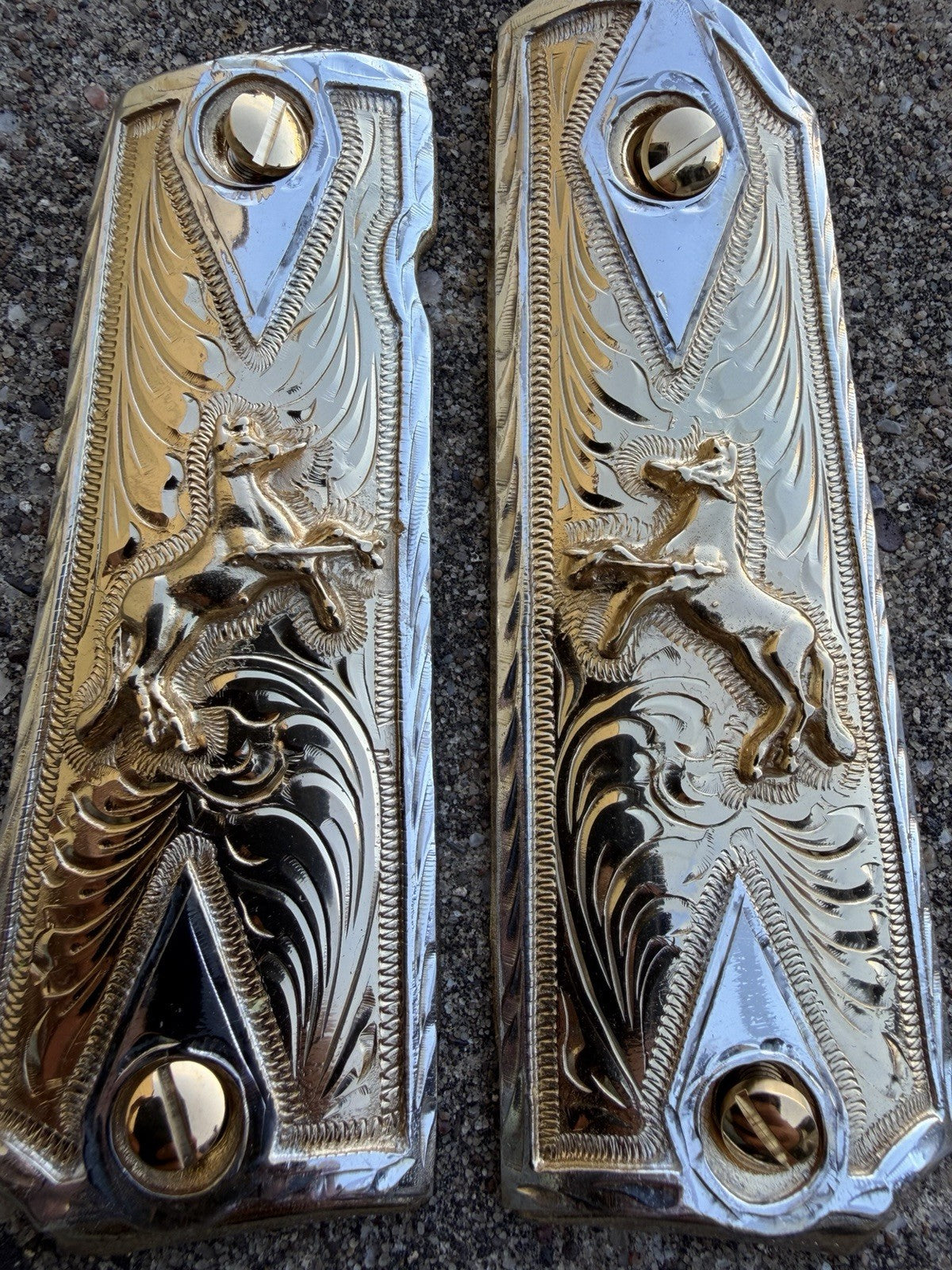 1911 45 38 Super Full Size Horse Gold Gun Pistol Grip Cachas & 24K Screws