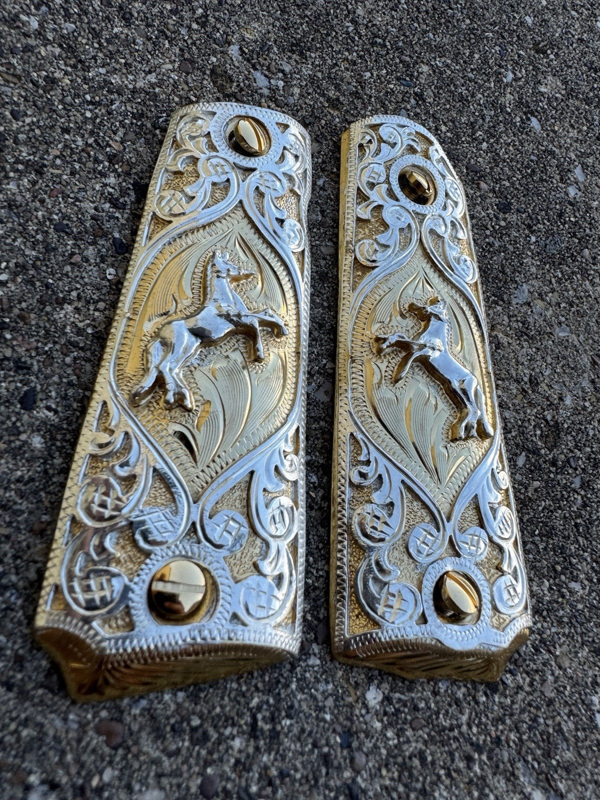 1911 45 38 Super Full Size Colt Horse Gold Gun Pistol Grip Cachas & 24K Screws