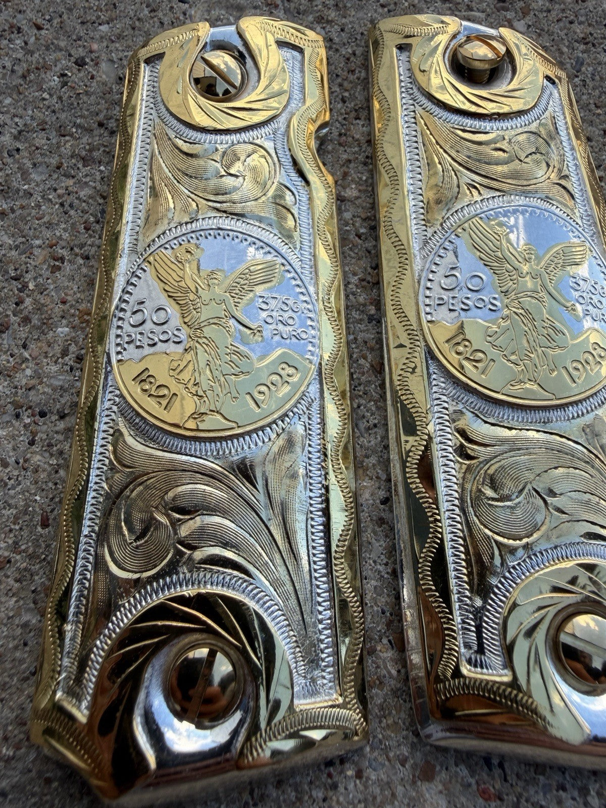 1911 45 38 Super Full Size Centenario Gold Gun Pistol Grip Cachas & 24K Screws
