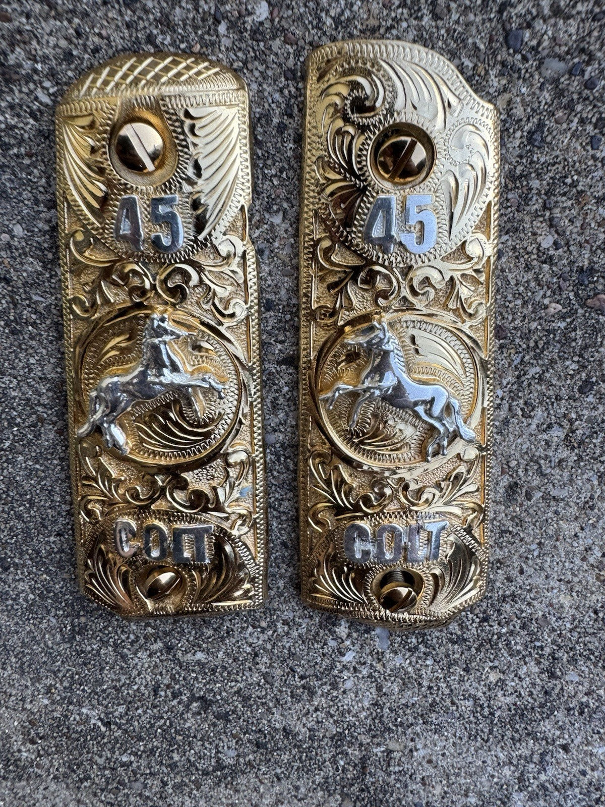 1911 45 38 Super Full Size Colt Horse Gold Gun Pistol Grip Cachas & 24K Screws