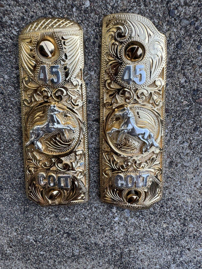1911 45 38 Super Full Size Colt Horse Gold Gun Pistol Grip Cachas & 24K Screws