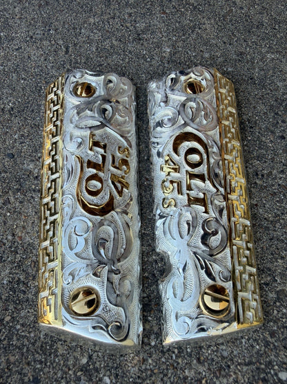 1911 45 38 Super Full Size Colt 45 Gold Gun Pistol Grip Cachas & 24K Screws